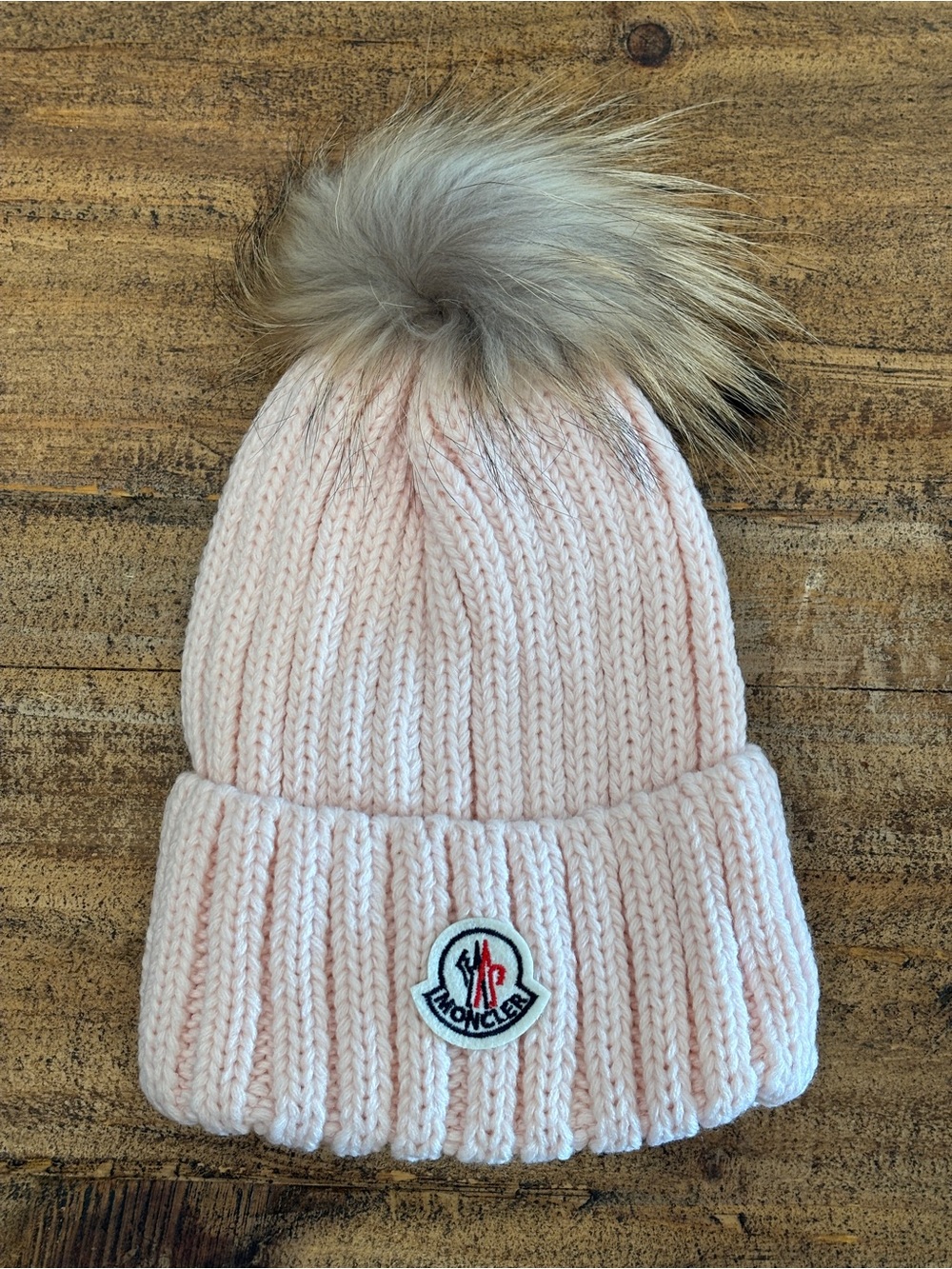 Moncler Kids Light Pink Knit Pom Pom Hat